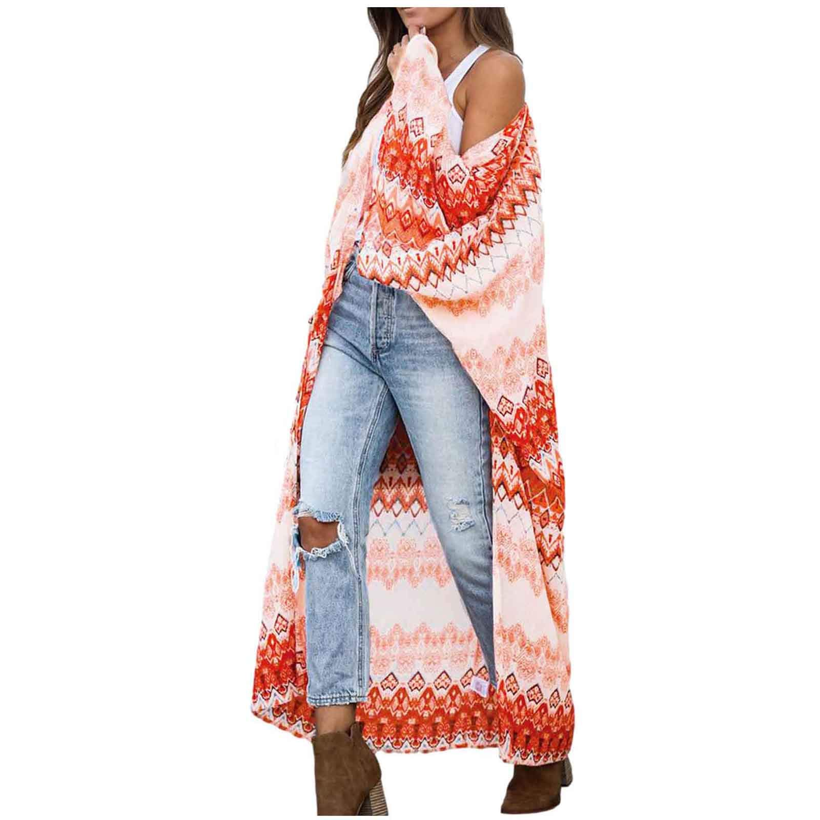Women's Open Front Printed Kimono Cardigan - Flowy Chiffon Blouse, Sleeveless Loose Dress Cover Up | Perfect for Beach, Summer Outfits & Boho Fashion