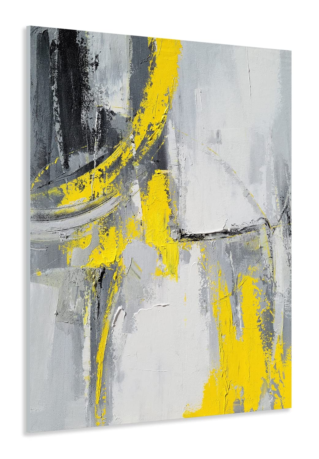 GALLERIEWALLA Hand-Painted Black and Yellow Abstract Oil Painting on Canvas - Modern Wall Art for Bedroom, Living Room Decor | Perfect for Home, Office & Gift Giving