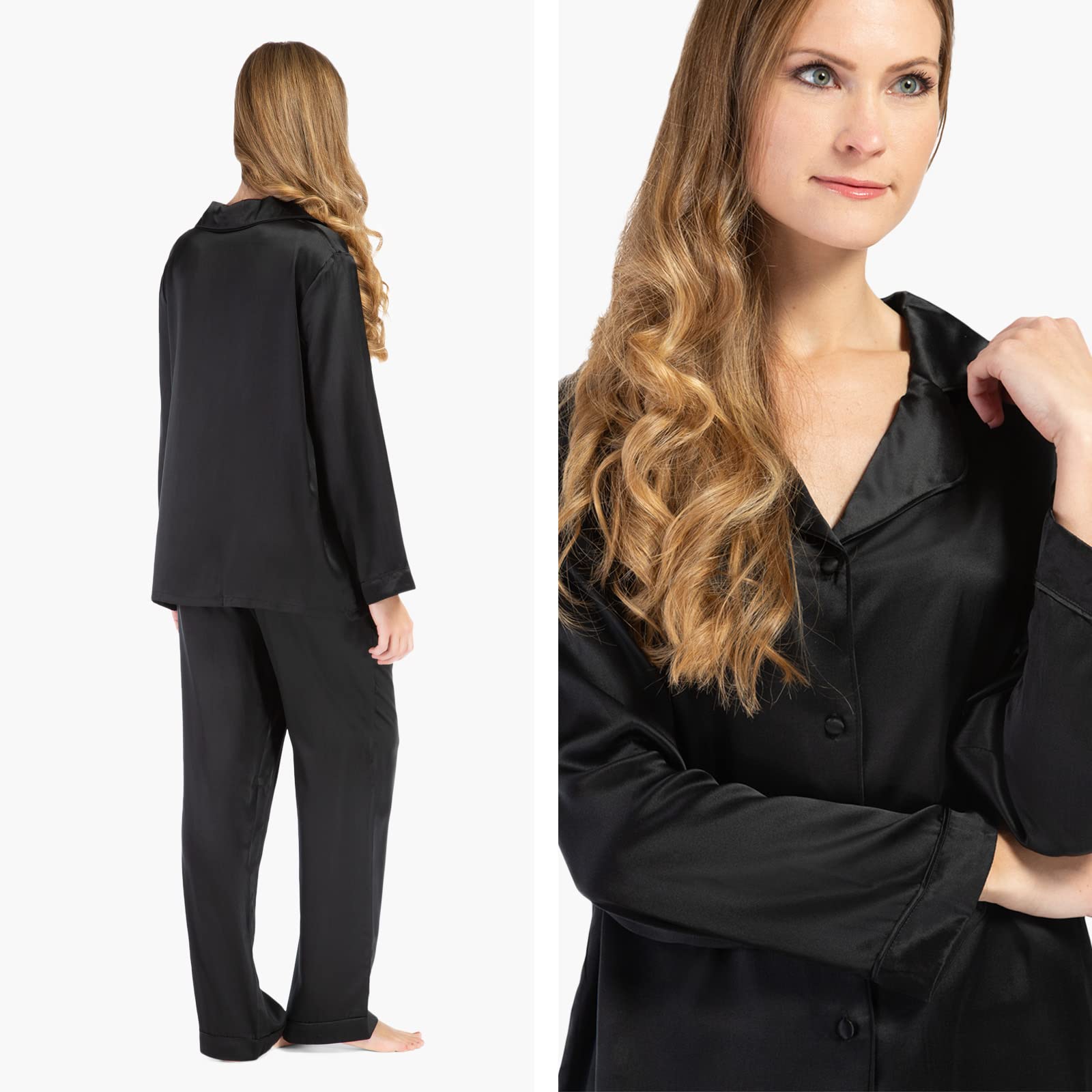 Fishers Finery Women's 100% Pure Mulberry Silk Long Sleeve Pajama Set - Soft Luxury Sleepwear with Gift Box for Comfortable Nights & Relaxing Evenings