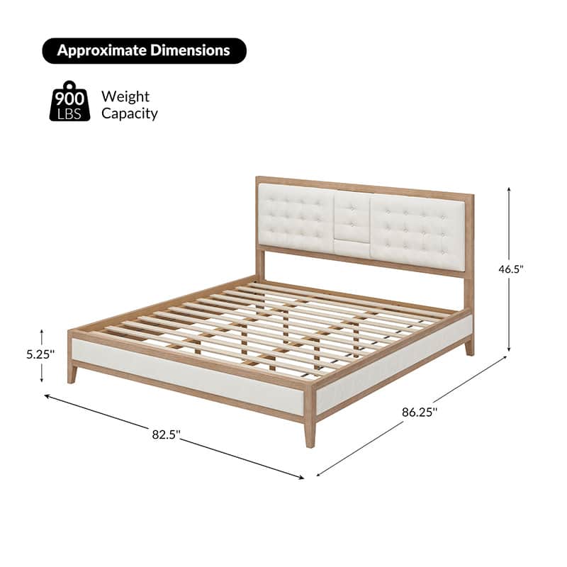 Sabina Upholstered Platform Bed with Adjustable Headboard - Solid Wood Frame Queen Size Bed - Perfect for Modern Bedroom, Guest Room & Master Suite