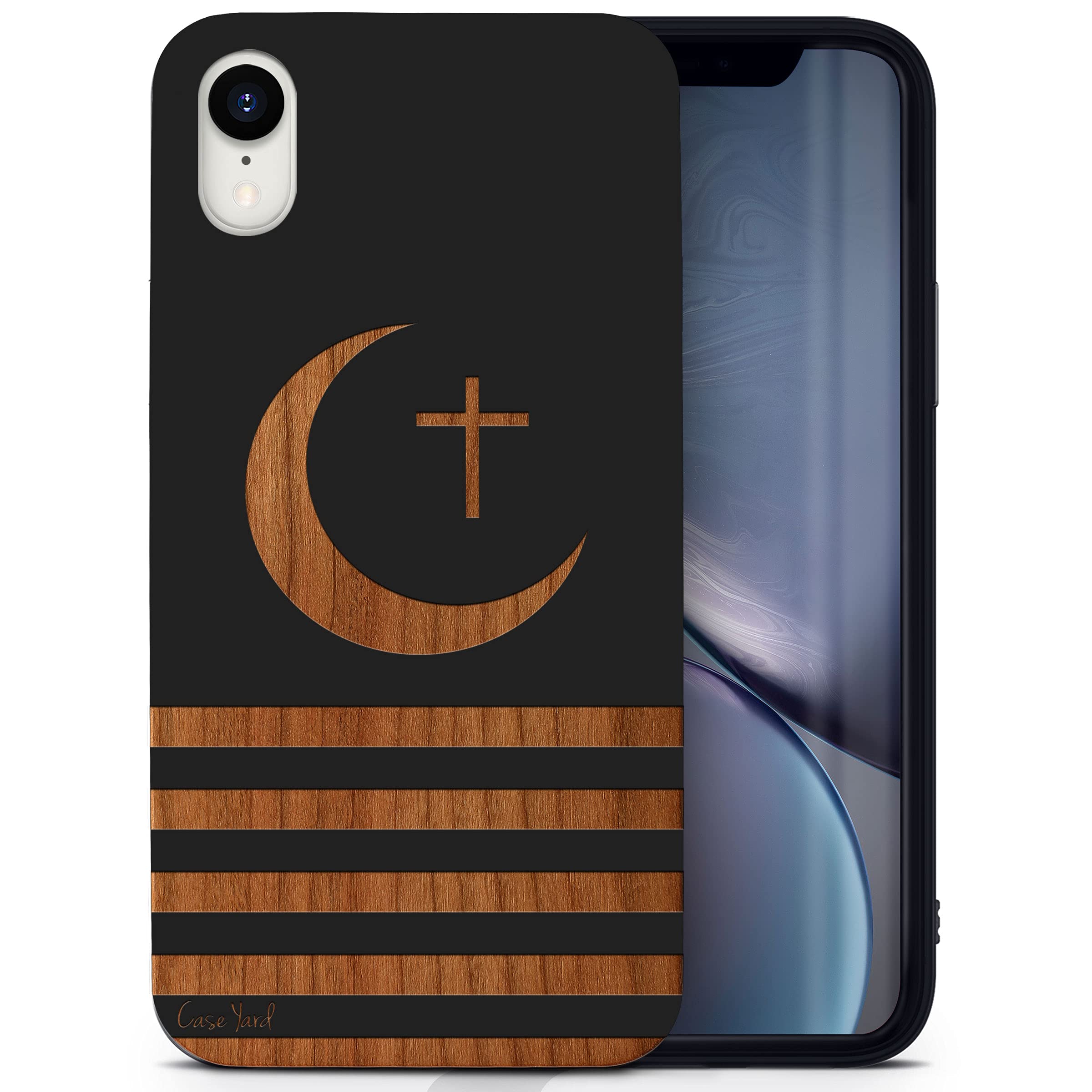 Wooden iPhone XR Case - Laser Engraved Crescent Moon Design, Slim Fit Shockproof Protective Cover for Men & Women | Perfect for Outdoor Adventures, Daily Use & Gift Giving
