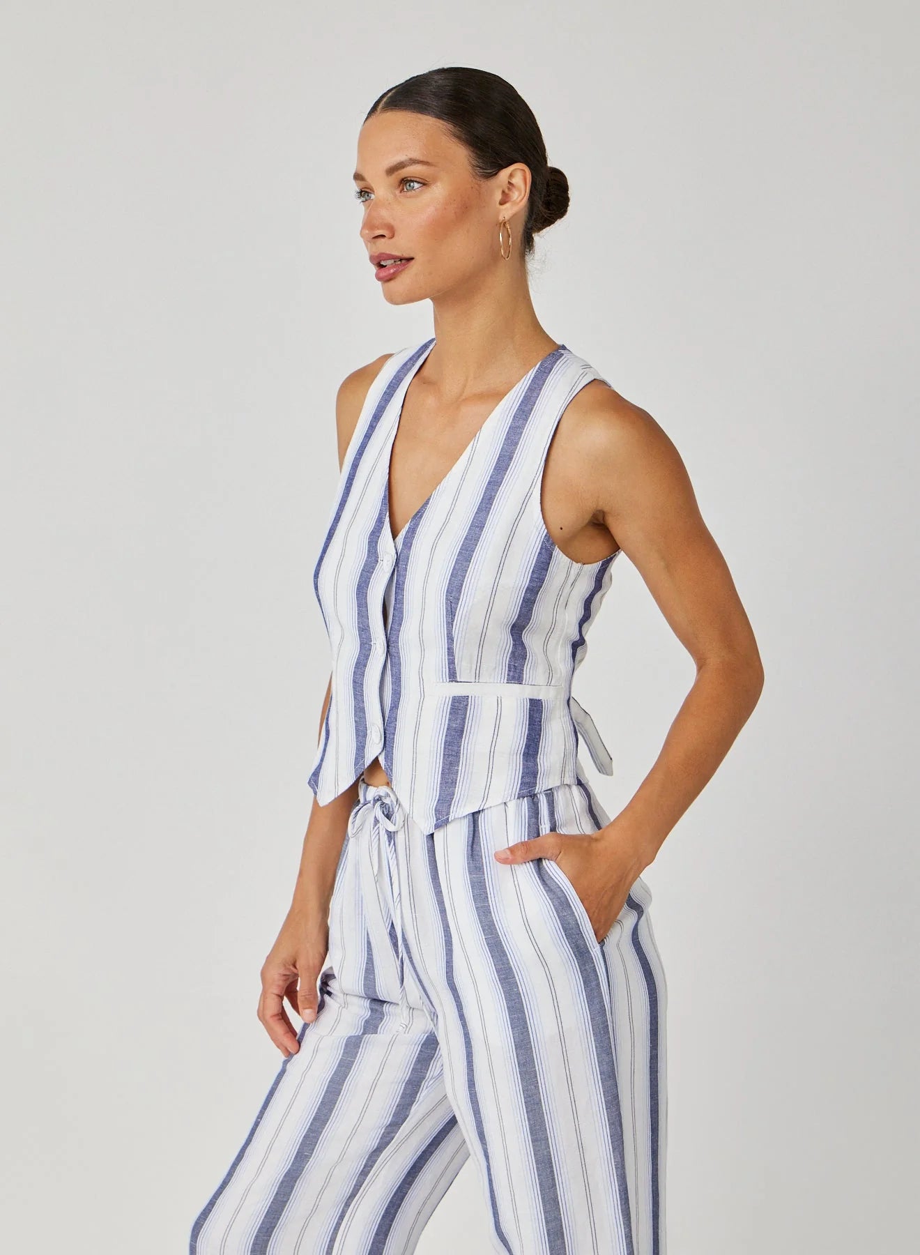 Coastal Ombre Stripe Cinch Back Vest for Women - Stylish Layering Piece for Beach, Summer & Casual Outfits