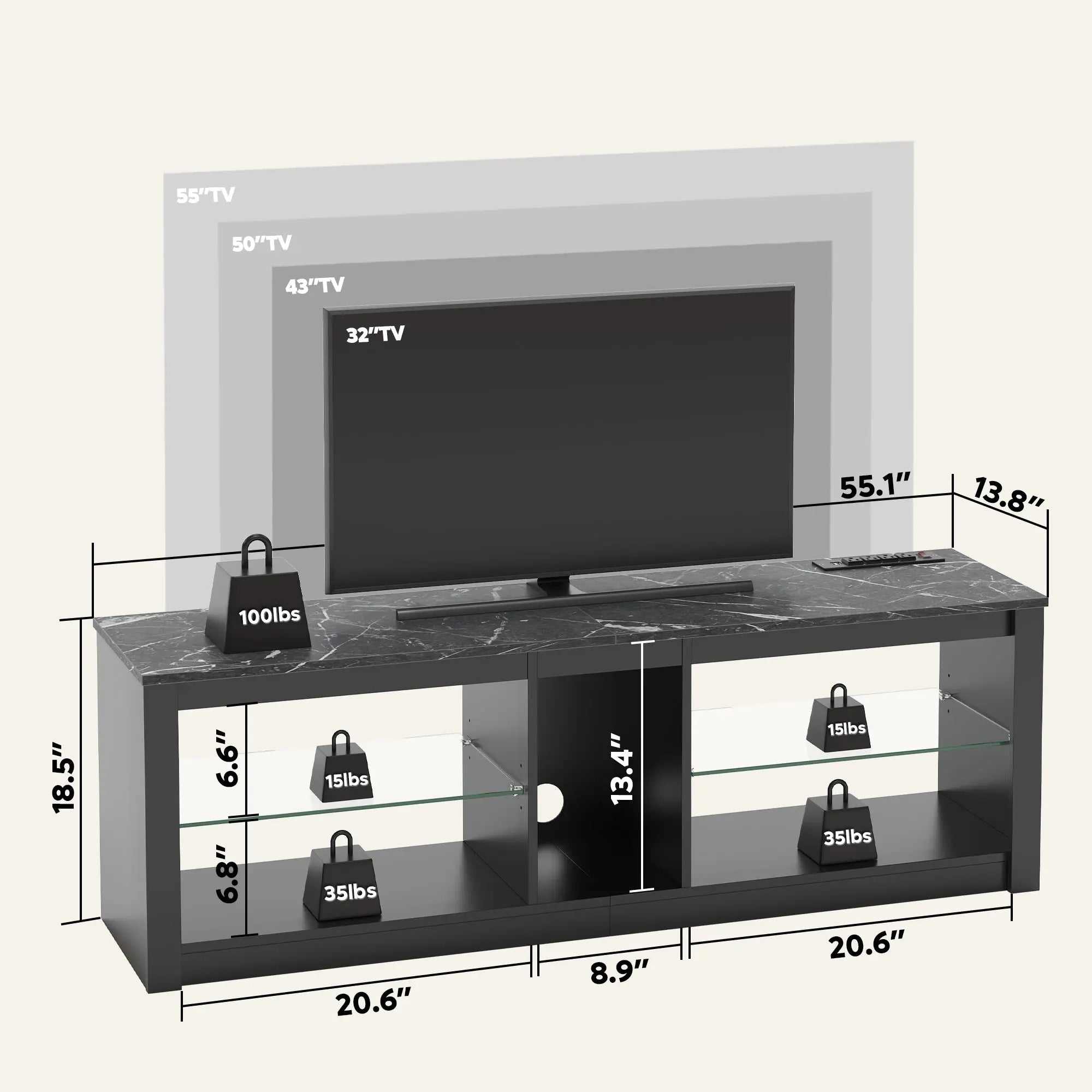 Bestier 55 Inch LED Gaming TV Stand with Power Outlet & USB Ports - Sturdy Entertainment Center for PS5, Xbox & Smart TVs - Perfect for Living Room, Bedroom & Game Room Setup