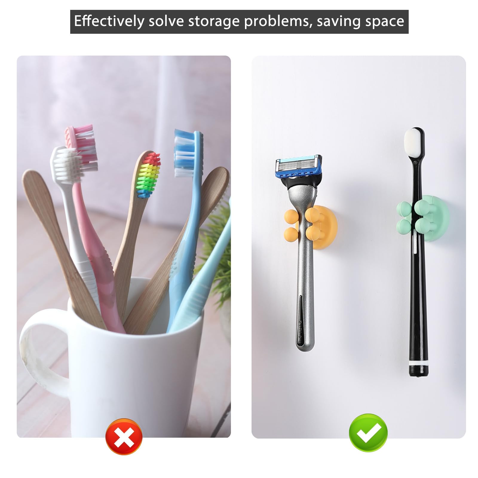 iBetterLife 4Pcs Silicone Toothbrush Holder - Self Adhesive Bathroom Organizer for Toothbrushes, Razors & Loofah | Wall Mounted Shower Storage for Kids, Kitchen, Living Room & Office | Space Saving & Waterproof Design for Daily Use