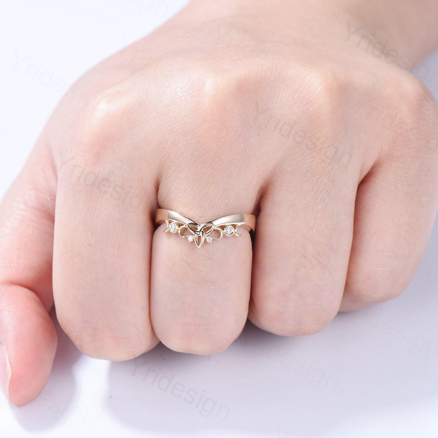 3.5mm Celtic Knot Norse Viking Wedding Band for Women - 14K Yellow Gold Diamond Anniversary Ring - Unique Matching Stacking Band for Couples - Perfect for Weddings, Anniversaries & Celtic Jewelry Lovers