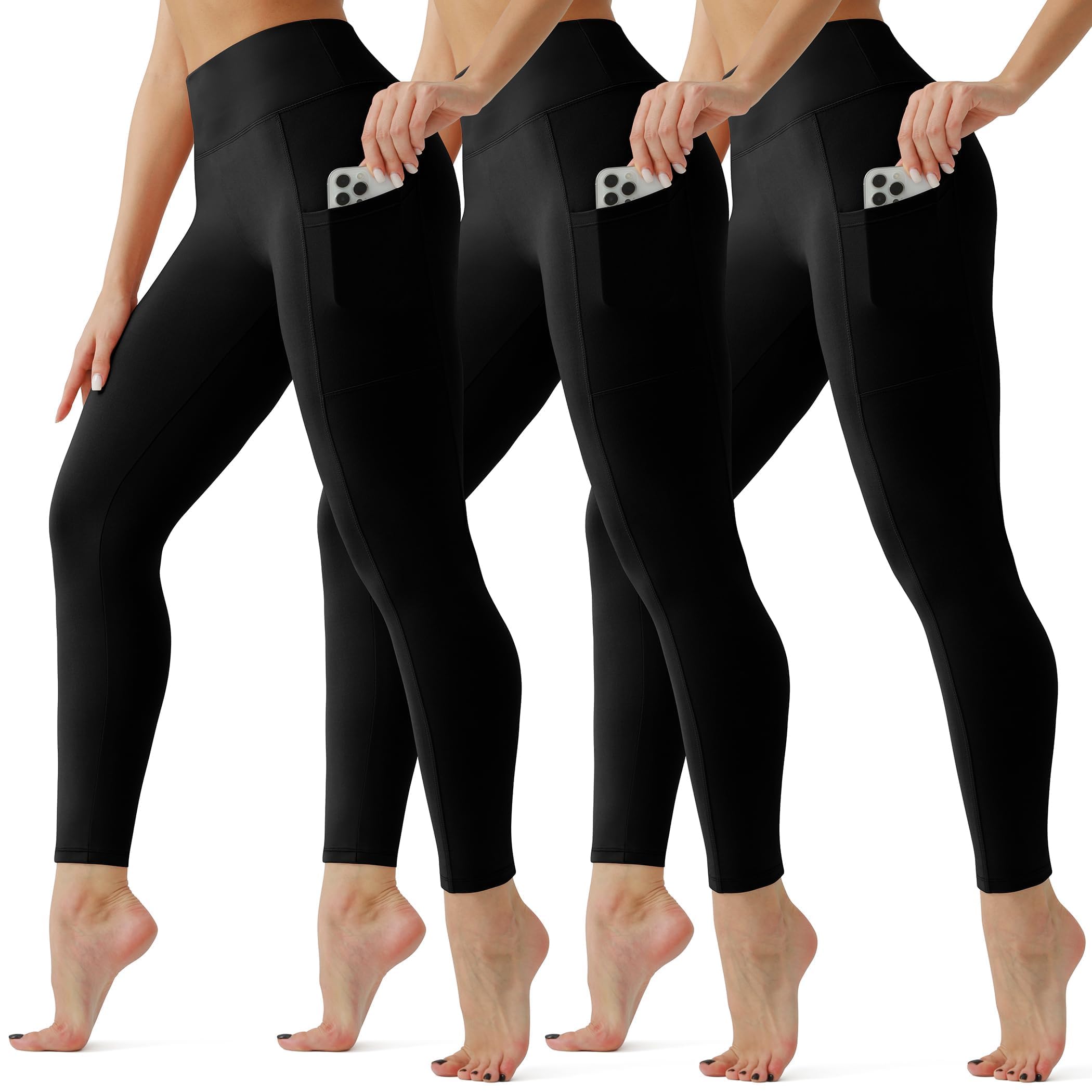 SUNCLOVE 3 Pack Women's High Waisted Yoga Pants with Pockets - Tummy Control Workout Leggings for Running, Gym & Lounge Wear