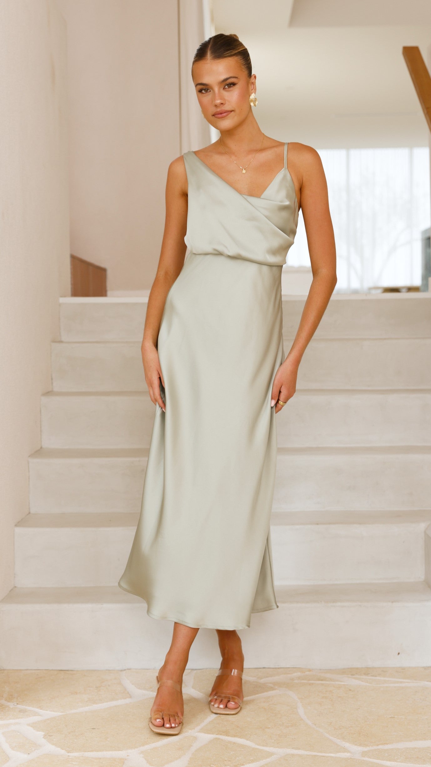 Audrey Women's Olive Maxi Dress - Elegant Long Flowy Dress for Summer, Beach, Party & Casual Wear