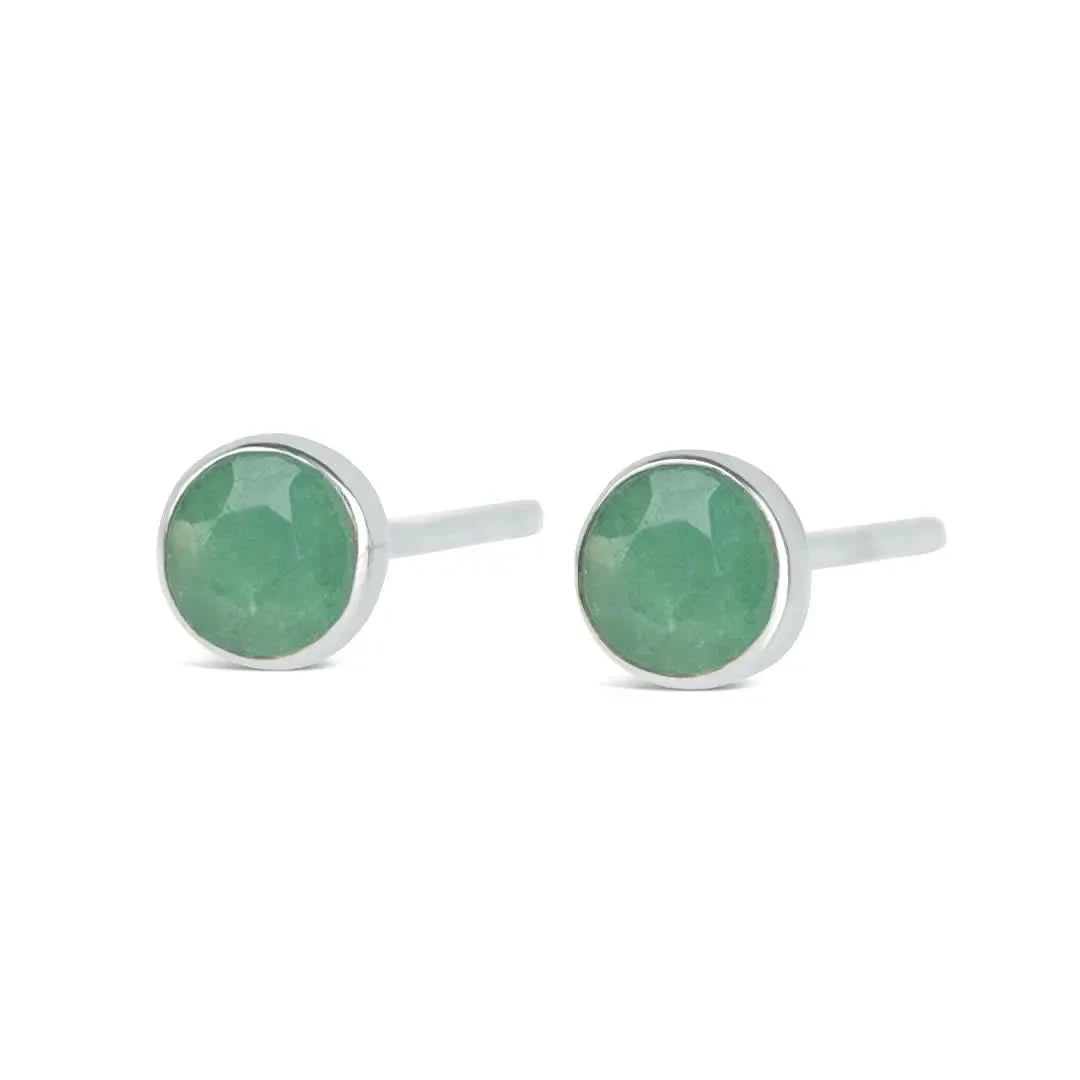 Chrysoprase Mini Stud Earrings in Sterling Silver | May Birthstone Jewelry | Elegant Gift for Women | Perfect for Everyday Wear & Special Occasions