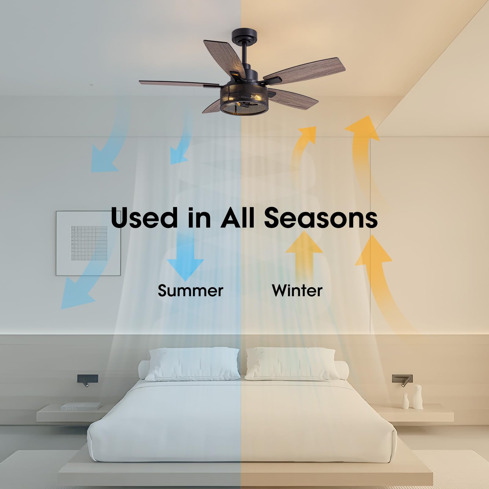 Modern Ceiling Fans with LED Lights & Remote Control - Quiet Energy Efficient Fan for Bedroom, Living Room, Office (Black) | Perfect for Home Cooling & Air Circulation