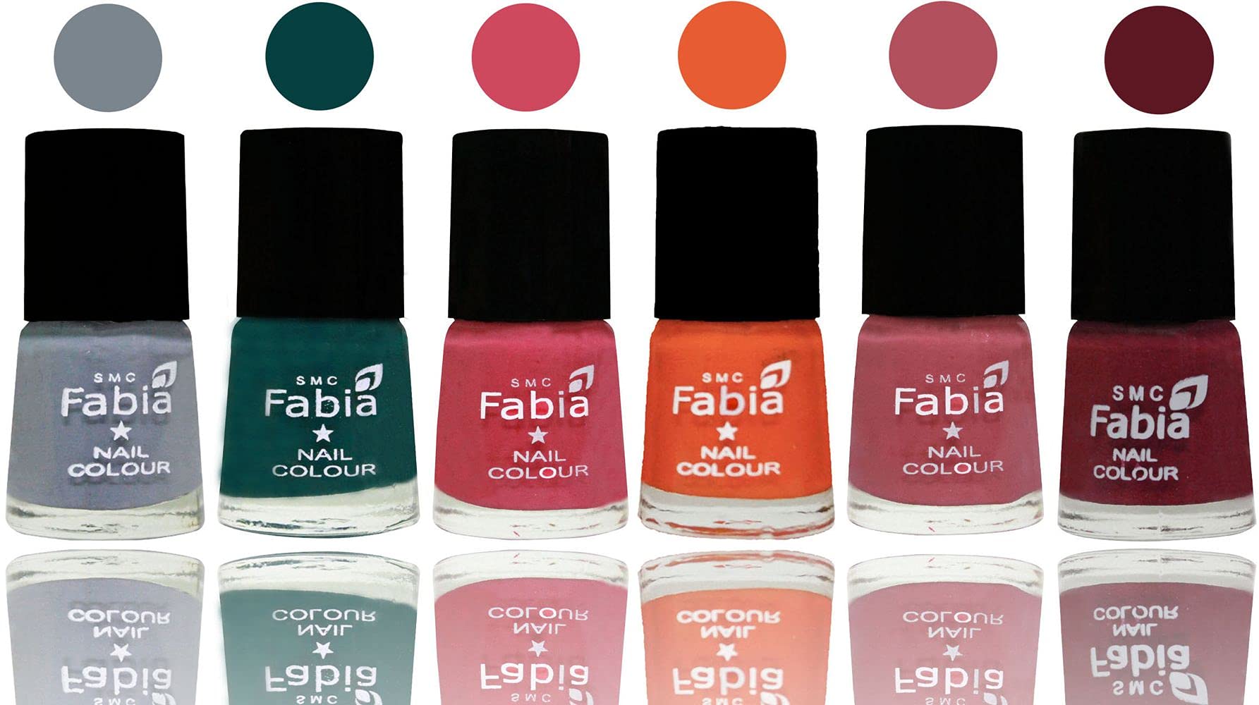 SMC Fabia Shine Bright Glossy Nail Polish Set - 6 Vibrant Colors (02903) | Long Lasting Nail Paint for Manicure, Pedicure & Nail Art | Perfect for Parties, Weddings & Daily Wear