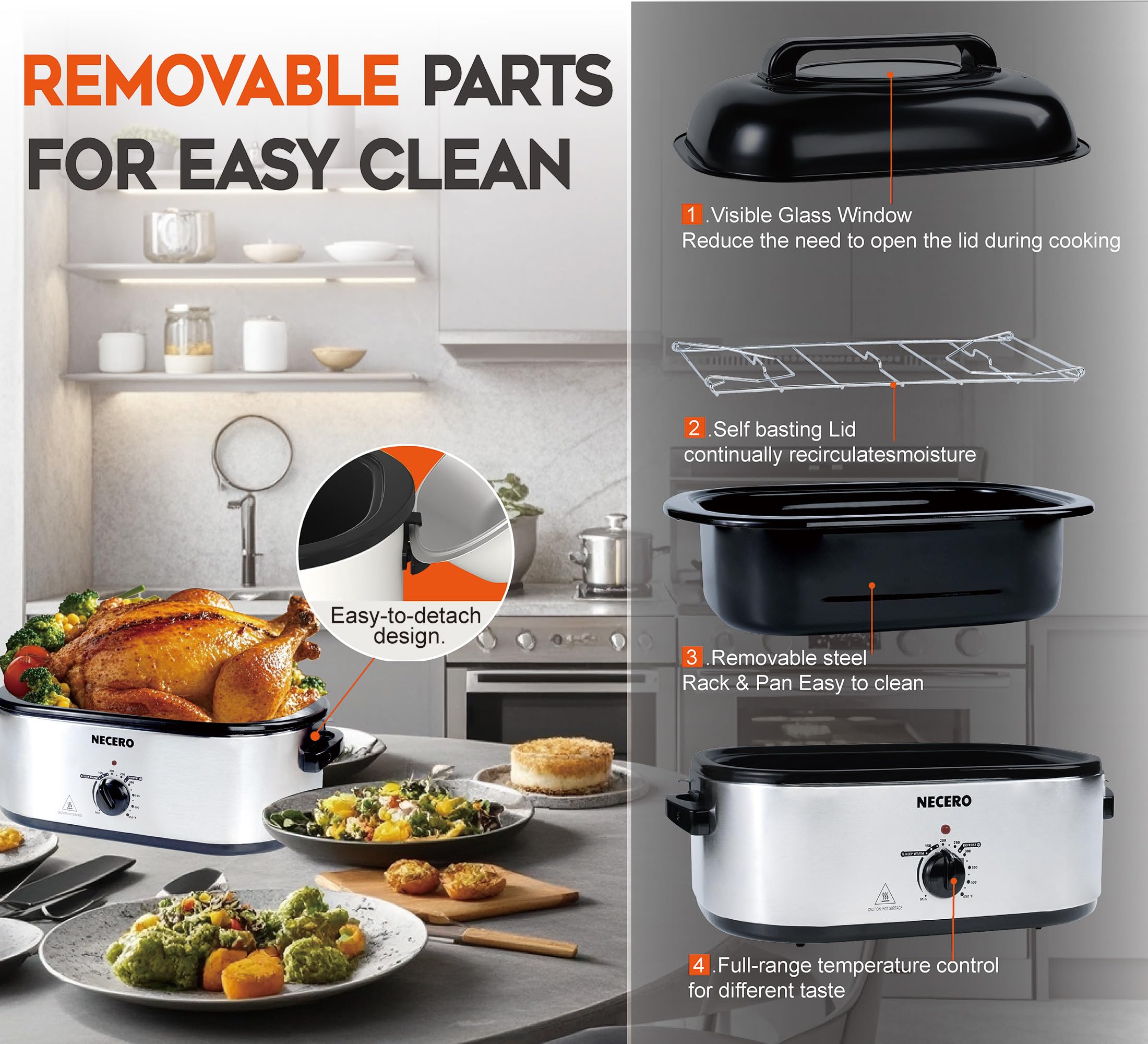 24Qt Electric Roaster Oven with Glass Lid & Removable Pan - Large Turkey Roaster with Temperature Control & Cooking Rack - Perfect for Holiday Meals, Slow Cooking, and Family Gatherings