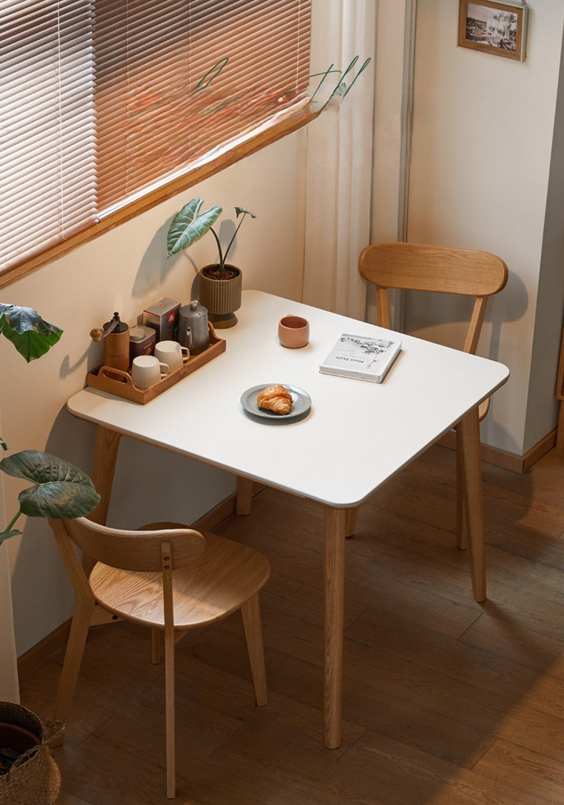 Solid Oak Wood Dining Table with Slanted Legs - Modern Farmhouse Style for Kitchen, Dining Room & Small Space