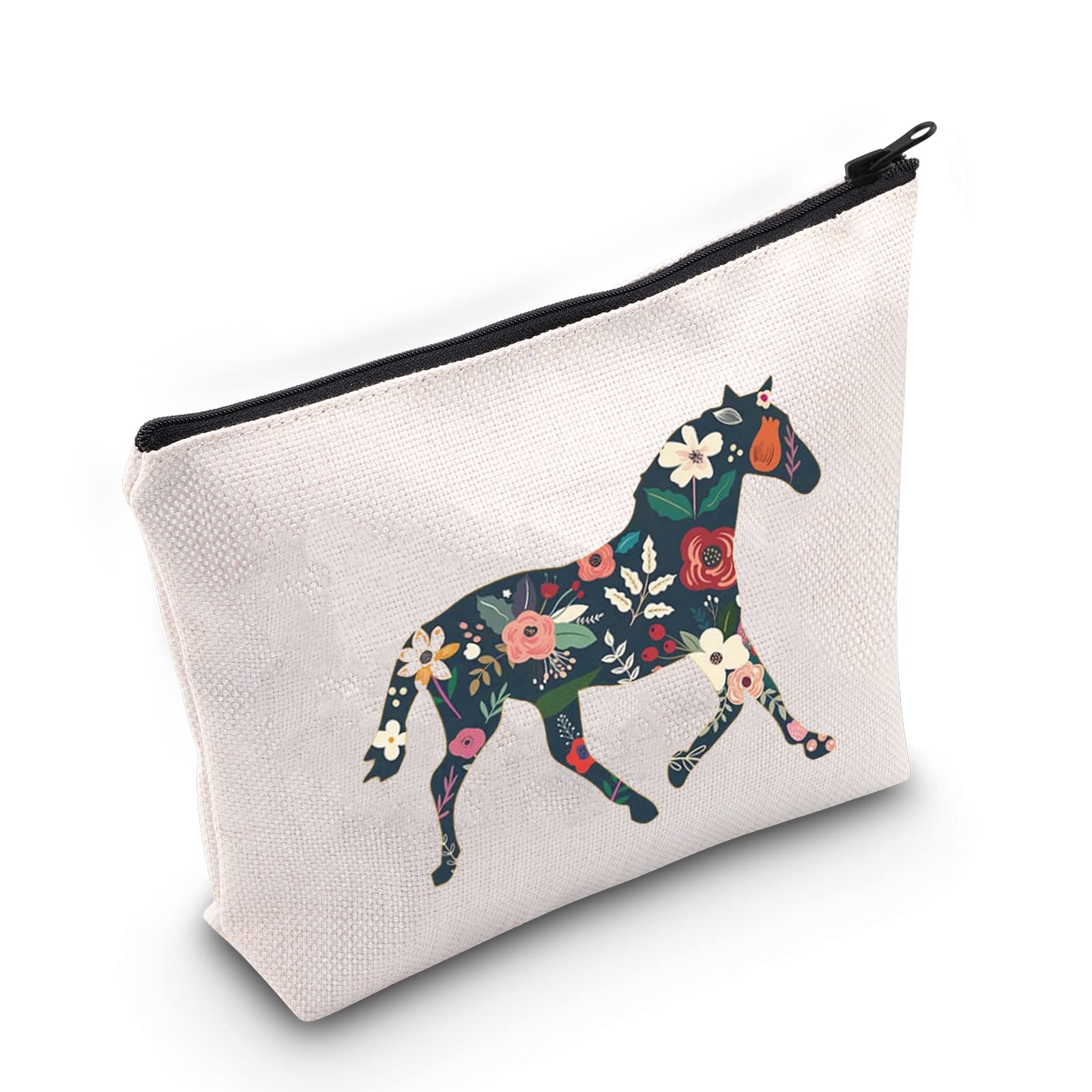 Equestrian Makeup Bag for Women - Floral Horse Design Cosmetic Pouch, Perfect Gift for Horse Lovers & Riders - Great for Travel, Gym & Equestrian Events