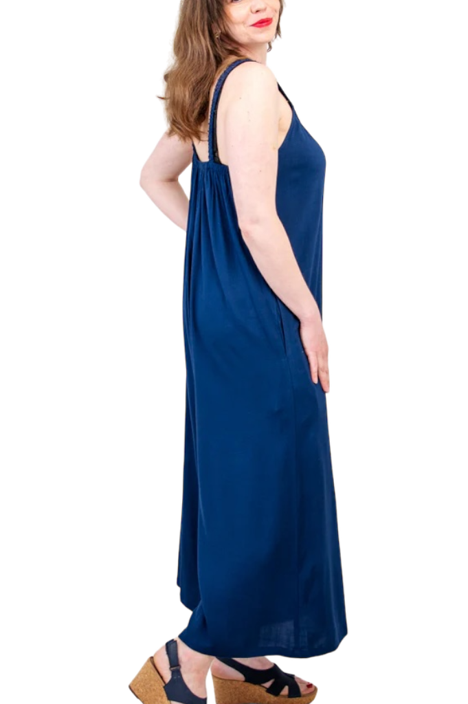Joanna Indigo Linen Bamboo Jumpsuit for Women - Soft & Breathable Summer Romper - Perfect for Beach, Vacation & Casual Outings