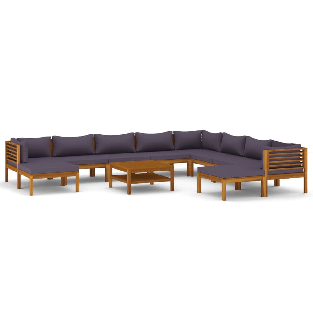 Premium 11-Piece Acacia Wood Patio Lounge Set with Cushions - Outdoor Modular Sofa Seating for Garden, Terrace & Backyard - Durable Wooden Furniture for Relaxing & Entertaining