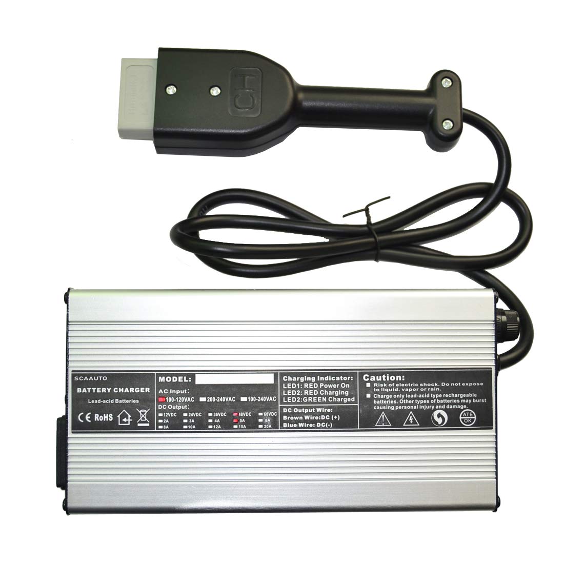 48V 5A Golf Cart Battery Charger for Trojan Batteries - Lightweight & Slim Design with Anderson SB50 Connector & Handle - Compatible with Yamaha, Club Car, EZGO, Marathon Golf Carts (Silver) - Perfect for Home, Golf Course & RV Use