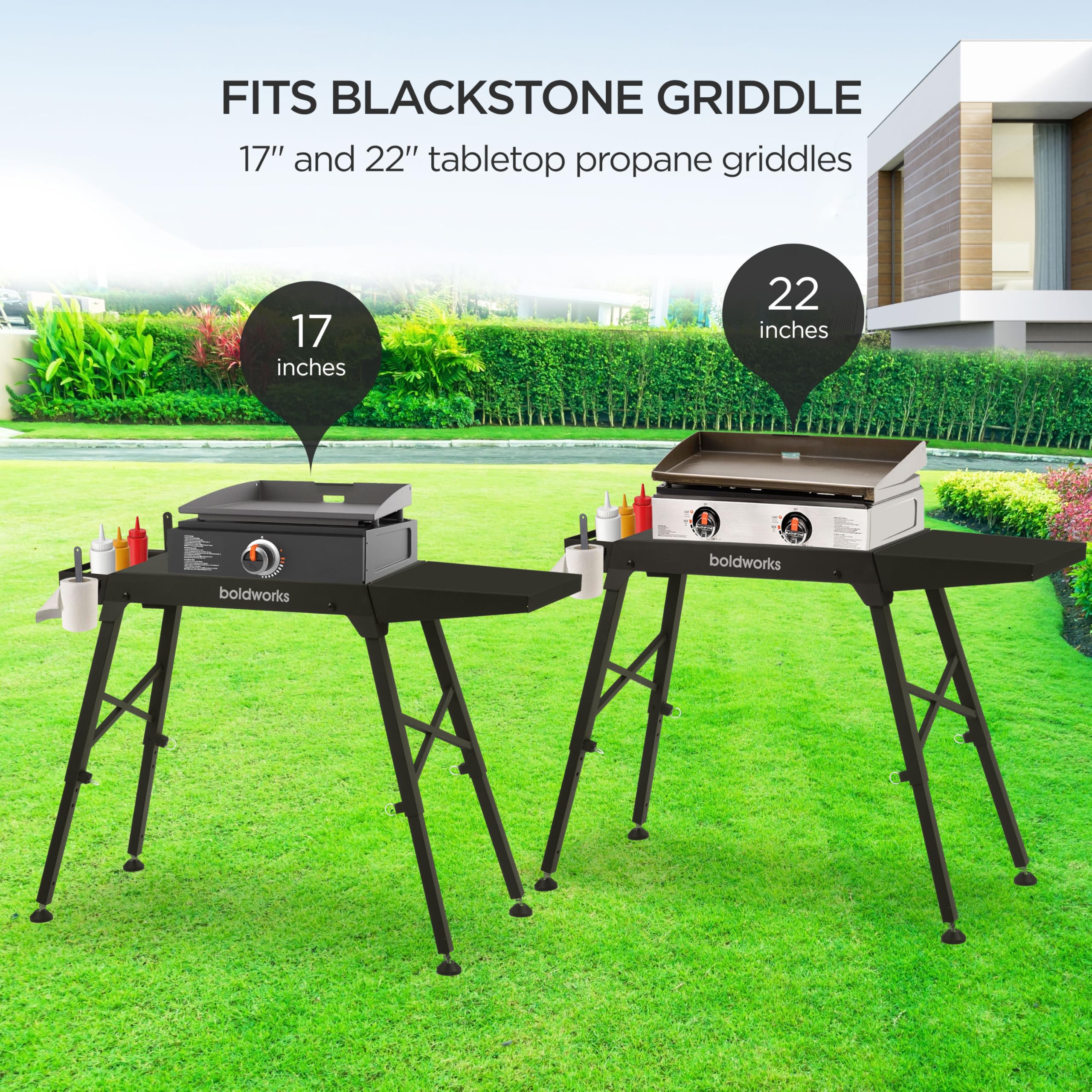 **Heavy Duty Griddle Stand for Blackstone 17 & 22 Inch Table Top Grill - Portable, Folding & Height Adjustable Legs - Perfect for Outdoor Cooking, Camping & Backyard BBQs**