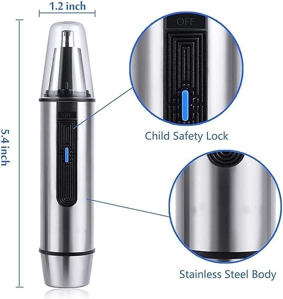 Professional Painless Ear & Nose Hair Trimmer for Men & Women - Battery Operated, IPX7 Waterproof with Dual Edge Blades - Perfect for Eyebrow, Facial & Body Grooming at Home or Travel