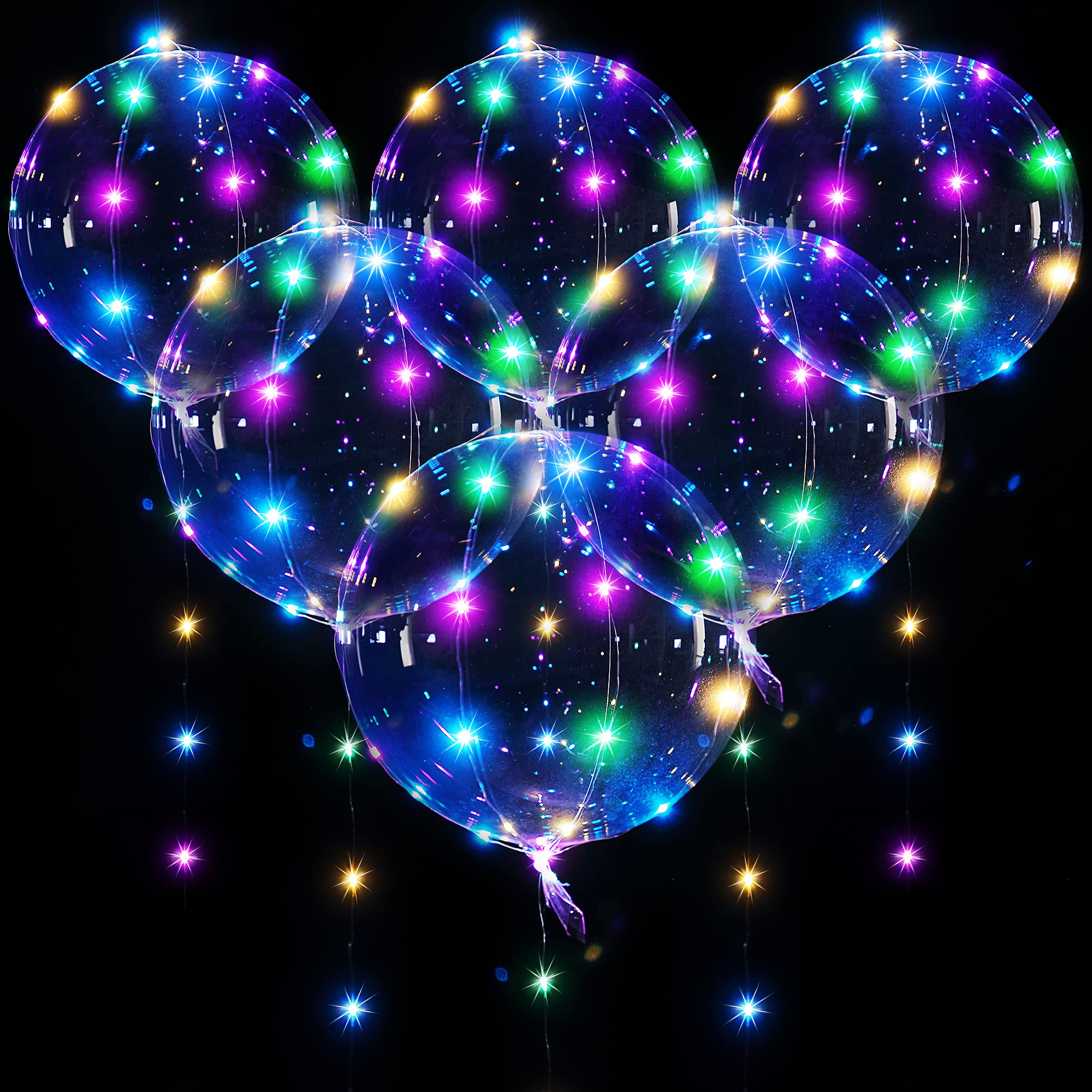 6 Pack LED Light Up Balloons - 20 Inch Clear Bobo Balloons with 10ft String Lights | Glow in The Dark Helium Bubble Balloons for Valentine's Day, Wedding, Birthday Party Decorations | Indoor & Outdoor Party Decor, Nighttime Celebrations, Photo Booth Backdrops