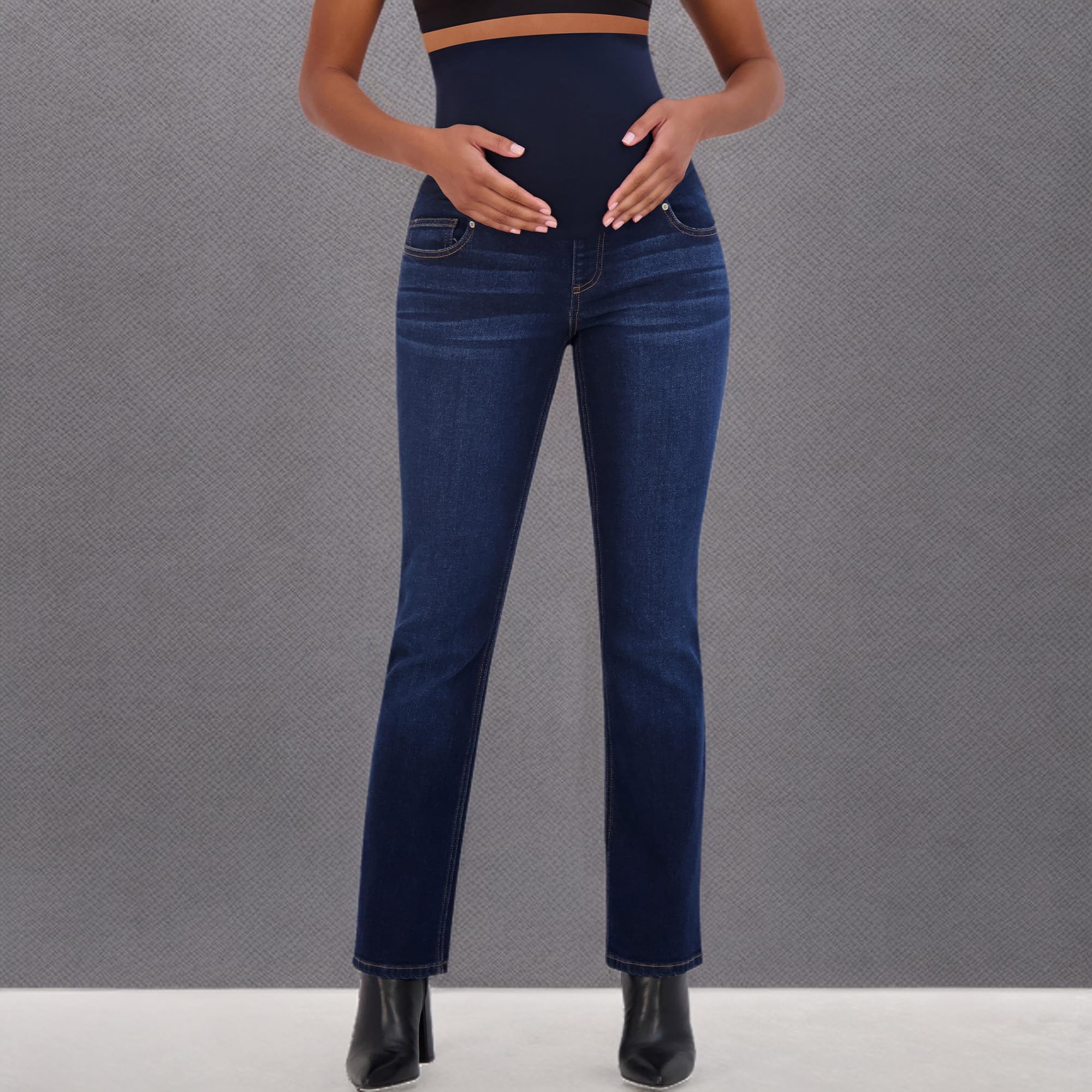 Savi Parker Women's Maternity Bootcut Jeans with Pockets - Stretchy Over The Belly Pregnancy Pants, 32.5