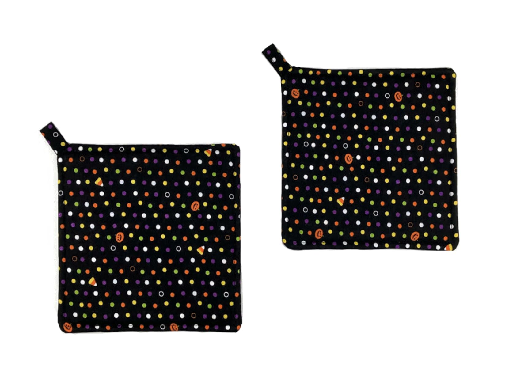 Mini Pumpkin Dots Pot Holders Set of 2 - 6x6 Inch Heat Resistant Hot Pads for Kitchen, Baking & Cooking - Perfect for Thanksgiving & Fall Decor