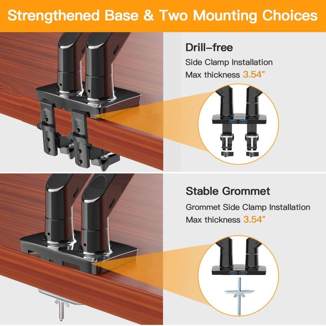 ErGear Dual Monitor Stand for 13-40 Inch Screens, Heavy Duty Adjustable Monitor Arm with USB Ports, Max 26.4lbs Capacity - VESA 75x75/100x100 (Black) - Perfect for Home Office, Gaming Setup & Workstation Ergonomics