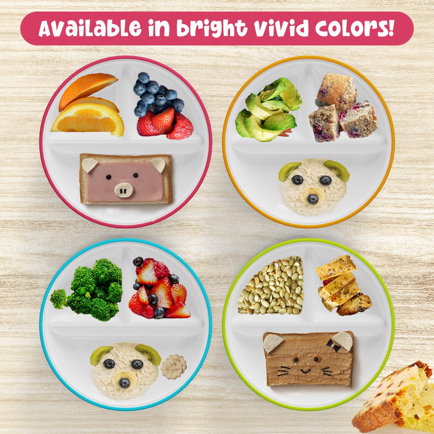 Premium Divided Toddler Plates with Anti-Slip Silicone Sleeves | Microwave & Dishwasher Safe Porcelain Kids Plates | Set of 4 for Easy Mealtime | Perfect for Babies, Toddlers & Kids | Ideal for Home, Daycare & Restaurant Use