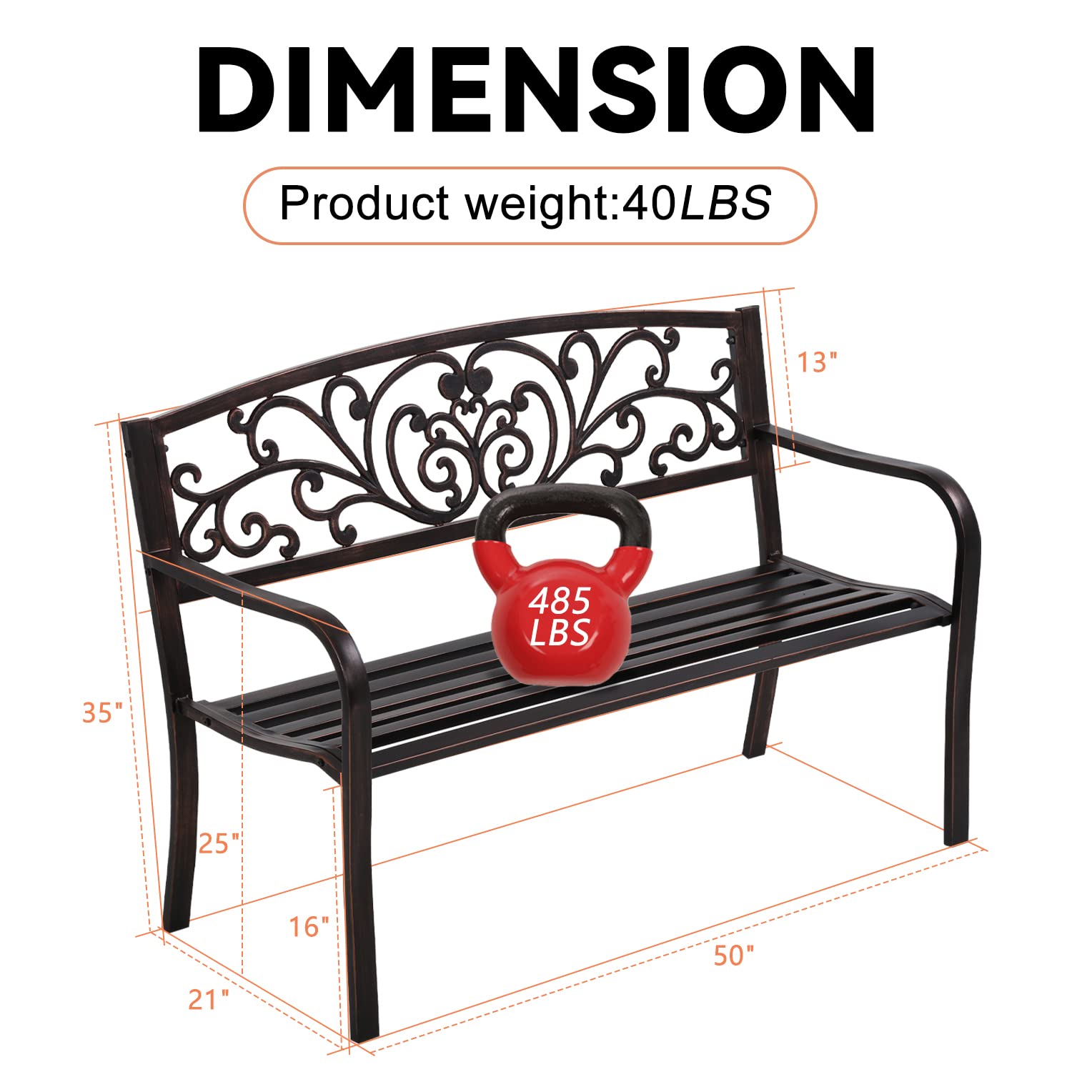Heavy-Duty Rust-Proof Cast Iron Outdoor Park Bench - 50