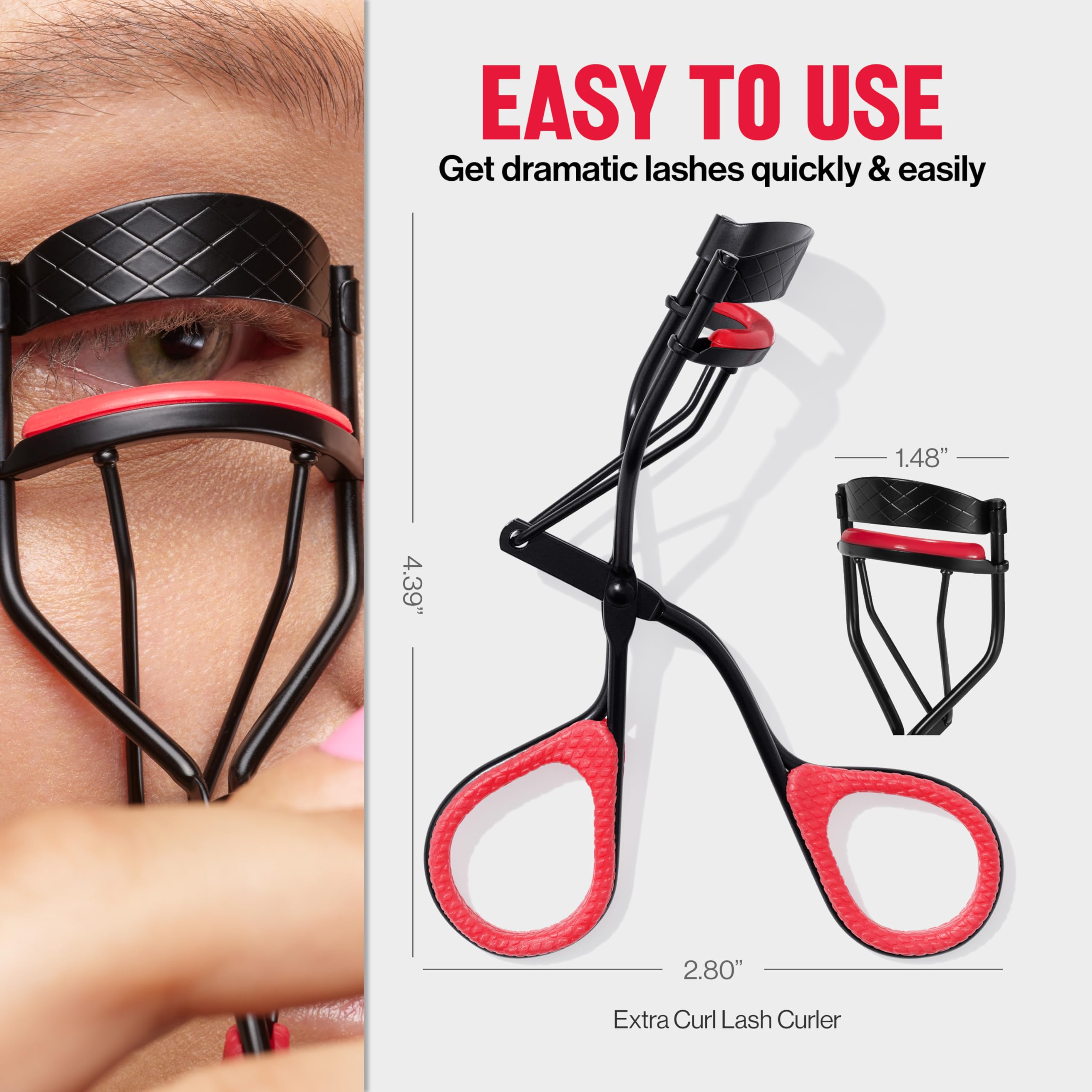 Revlon Extra Curl Eyelash Curler - Non-Slip Finger Grips for All Day Dramatic Curls | Easy to Use Lash Curling Tool for Natural or Glam Makeup Looks | Perfect for Daily Use, Special Occasions & Professional Makeup Artists