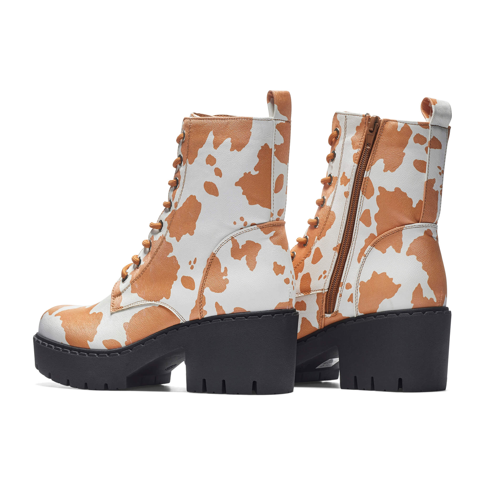 Clarabelle Brown Cow Print Lace Up Ankle Boots for Women - Stylish Western Fashion Booties for Casual Outfits & Country Music Festivals
