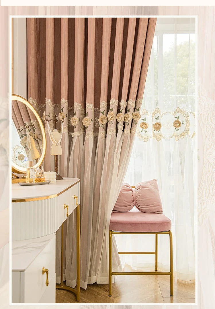 Luxury Sheer Overlay Blackout Curtains - Pink Mila Bottom Veil Style for Bedroom & Living Room Window Treatment