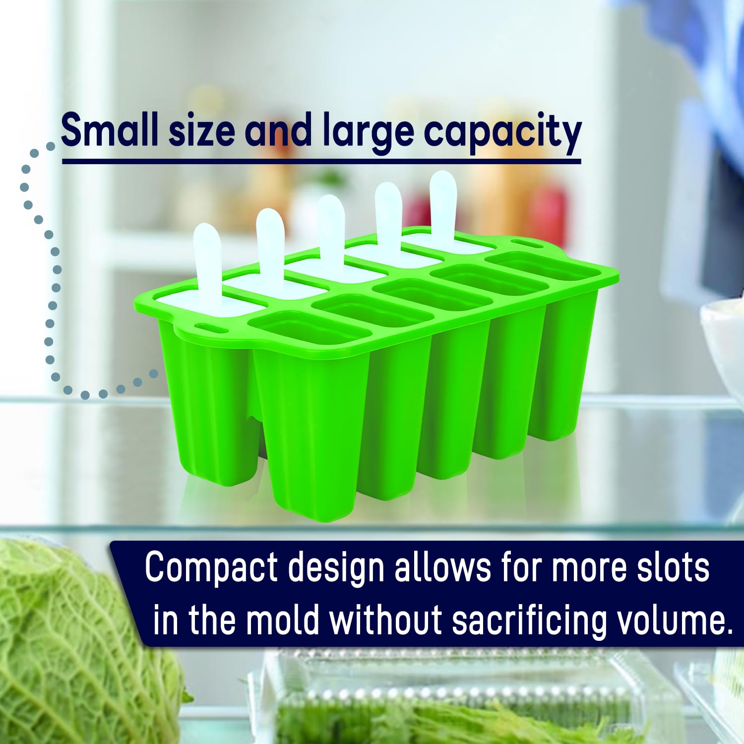 Premium Food-Grade Silicone Popsicle Molds - 10 Cavity Reusable Ice Pop Maker for Kids & Adults | BPA-Free Homemade Ice Cream & Frozen Treats Mold | Perfect for Summer Parties, Snacks & Healthy Desserts (Green)