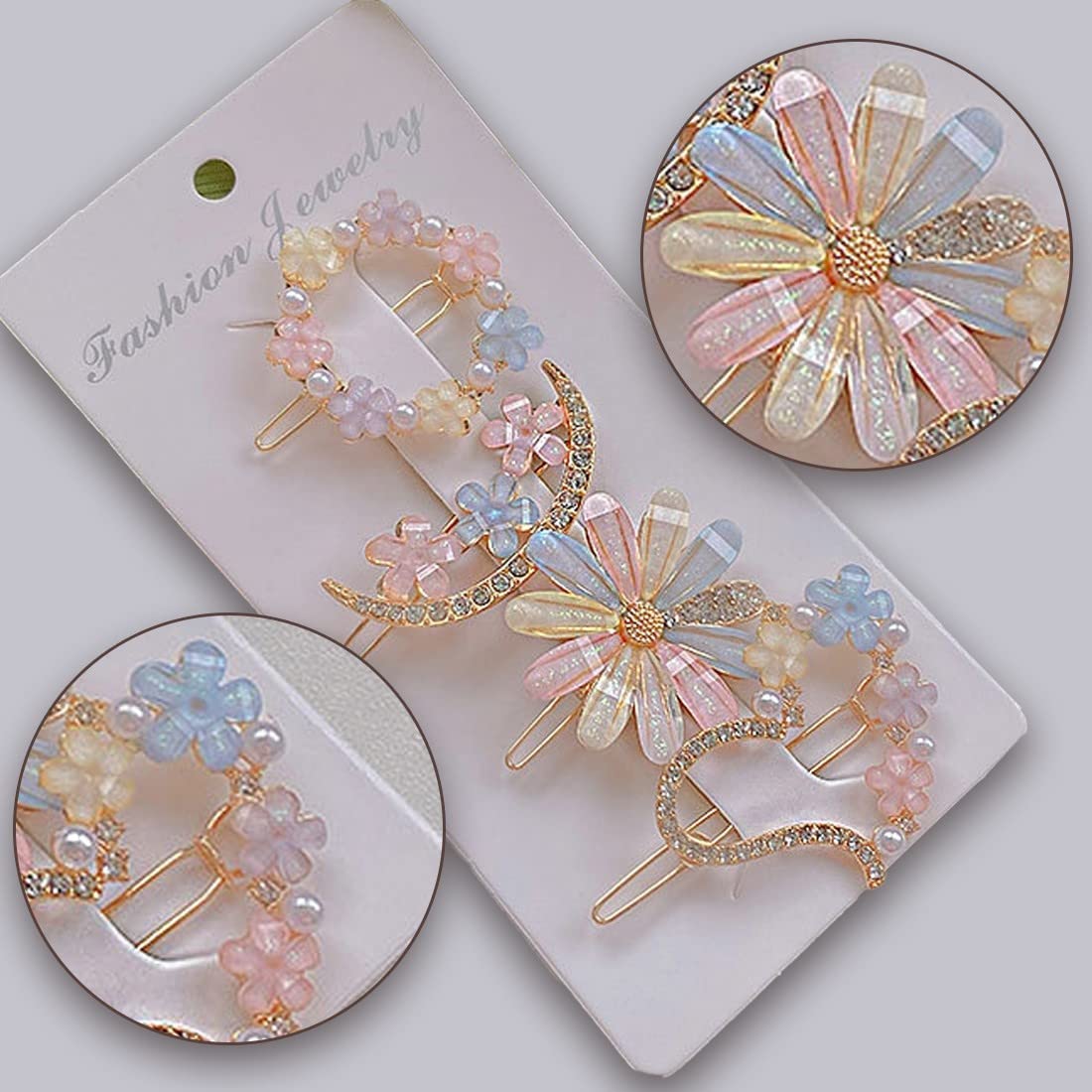 LIVECOOL Floral Crystal Hair Clips for Women - Elegant Hairpins, Barrettes & Bobby Pins Set of 4 | Shiny Rhinestone Hair Accessories for Girls & Ladies | Perfect for Weddings, Parties & Daily Styling