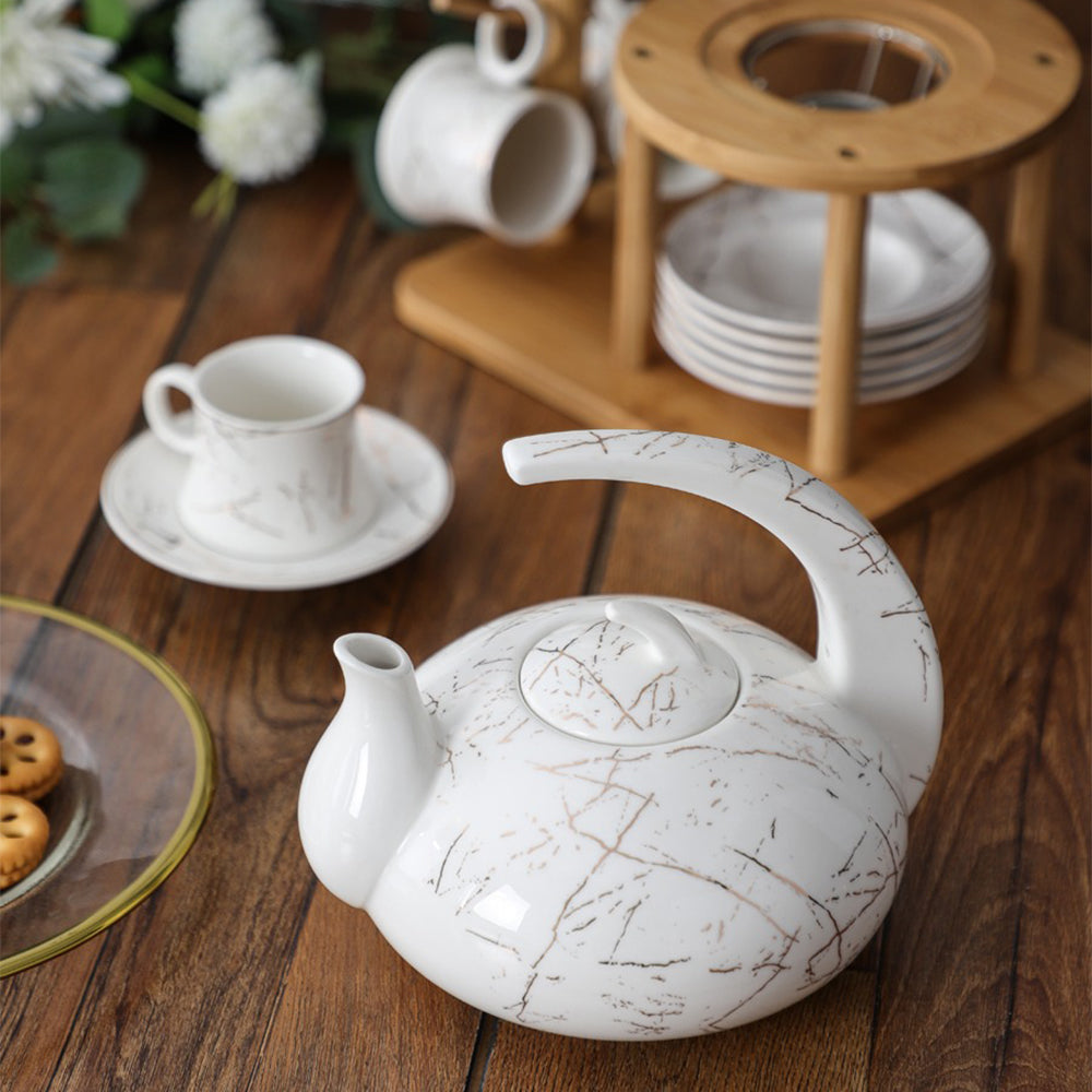 Elegant Modern Ceramic Marble Tea Set with Bamboo Tray - Perfect for Afternoon Tea, Gifts, and Home Decor