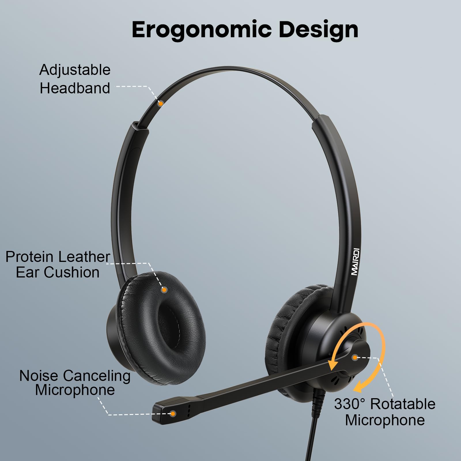 MAIRDI Noise Canceling Phone Headset with Microphone - Call Center & Office Headset with RJ9 & 3.5mm Jack - Compatible with Landline Desk Phones, Cell Phones, PC & Laptop (Polycom, Avaya) - Perfect for Remote Work, Customer Service & Long Calls