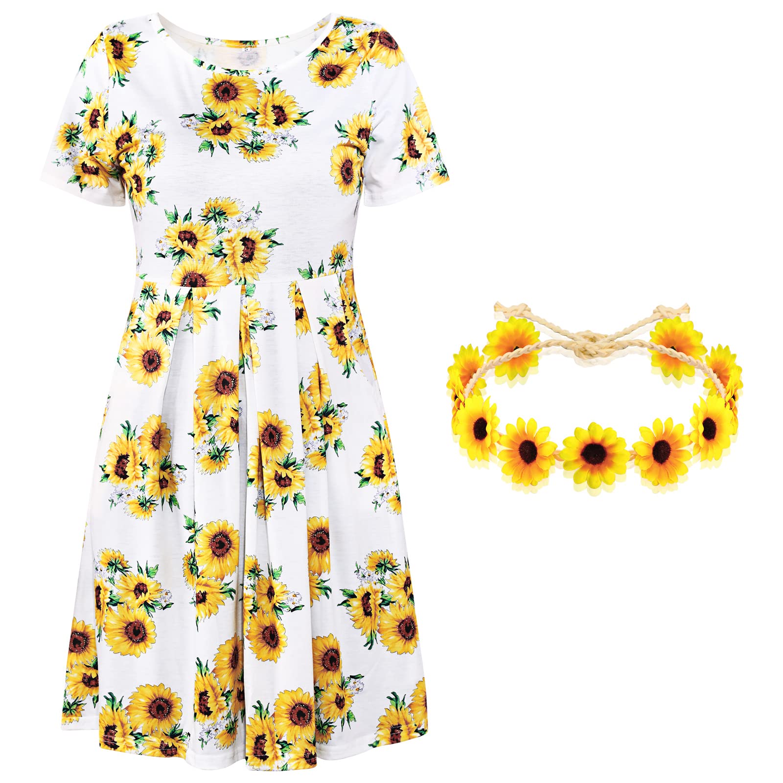 2 Pack Boho Sunflower Dresses for Women & Matching Sunflower Headband - Floral Summer Outfits for Baby Shower, Gender Reveal Party, Beach Vacation and Outdoor Events