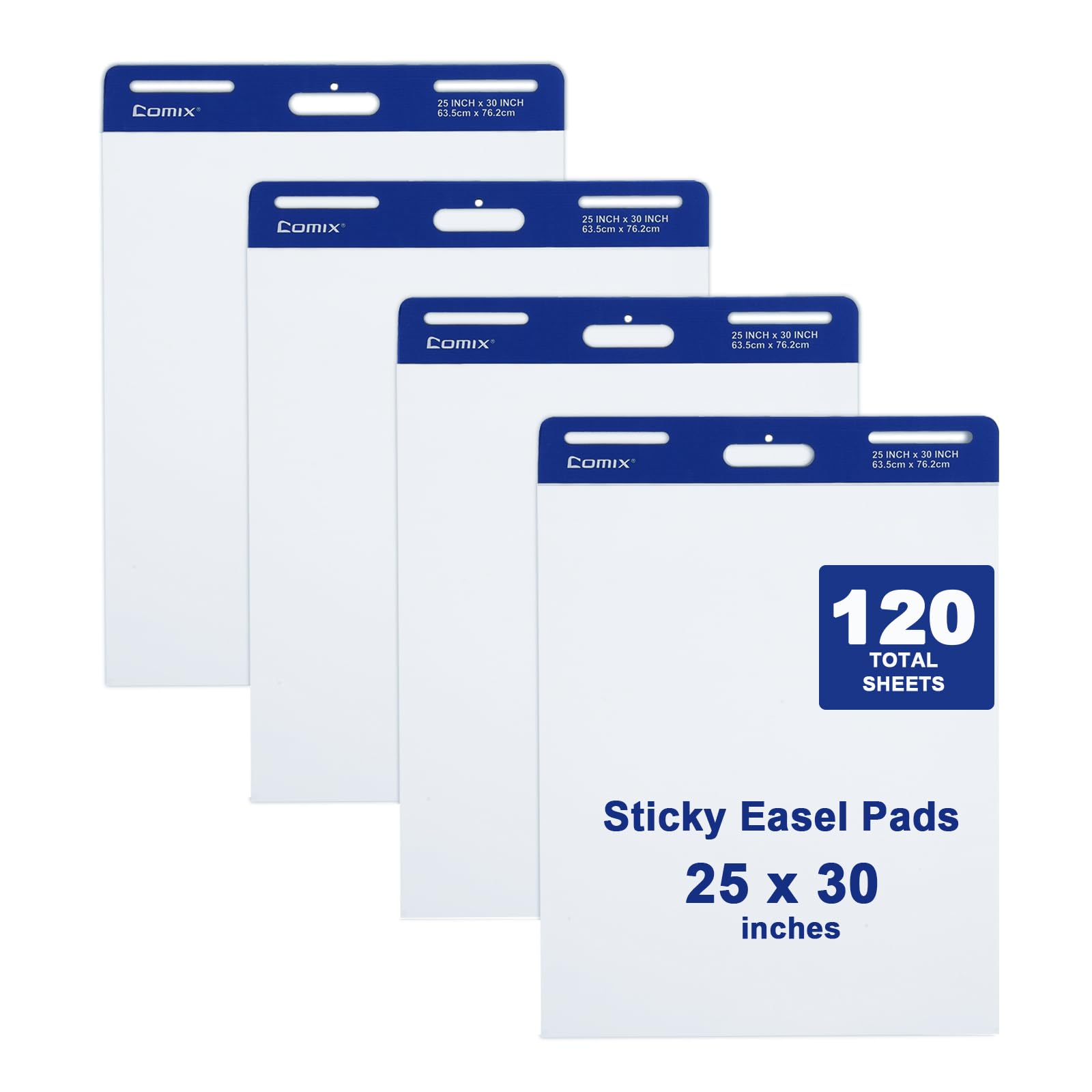 Comix Sticky Easel Pad, 25 x 30 Inches Self-Stick Flip Chart Paper - 30 Sheets/Pad, 4 Pads/Pack - Ideal for Teachers, Office, School & Classroom Supplies - Perfect for Presentations, Brainstorming & Teaching Activities