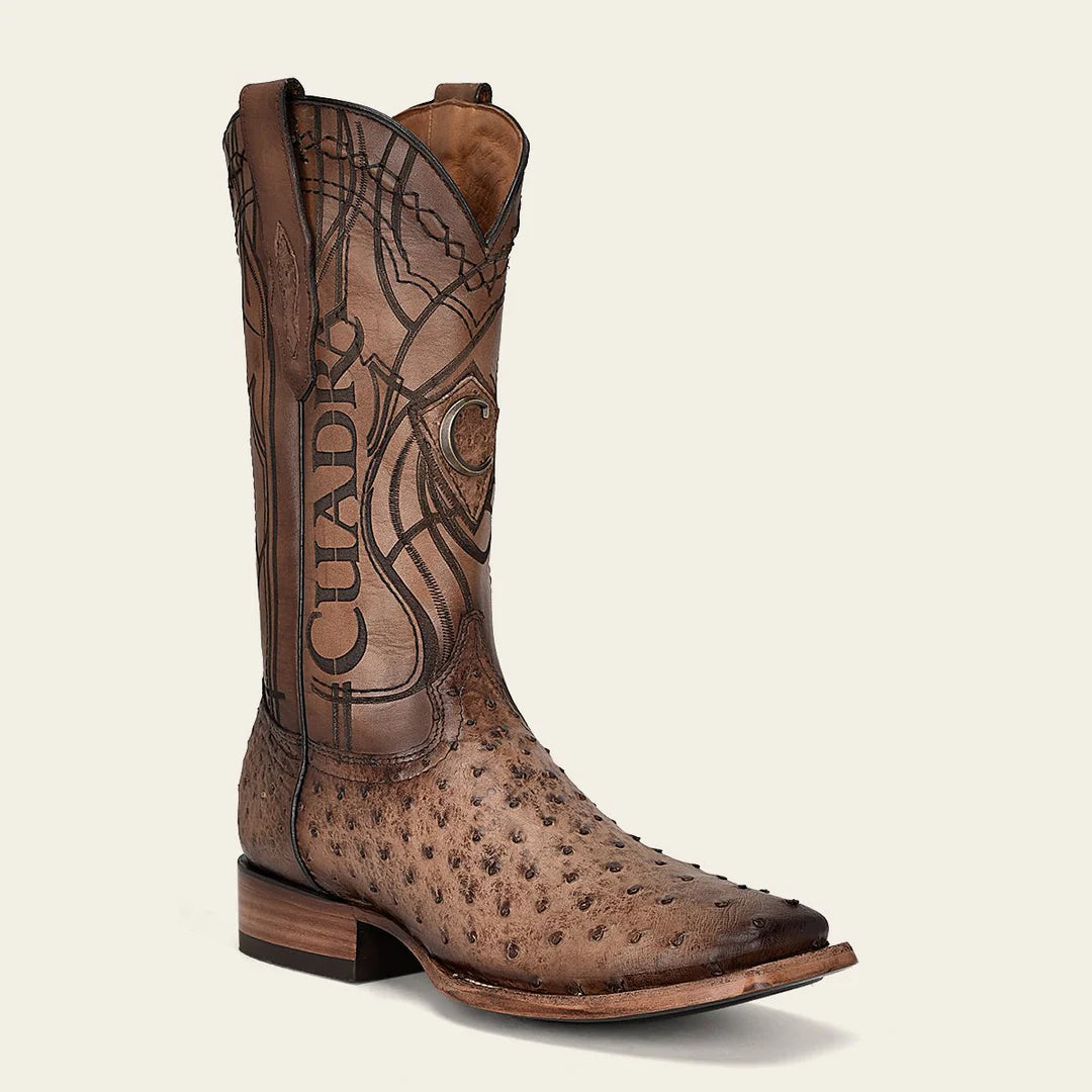 Premium Men's Western Cowboy Rodeo Boots - Genuine Ostrich Leather & Almond Toe - Comfortable Riding & Country Style Footwear for Ranch Work, Line Dancing & Outdoor Adventures