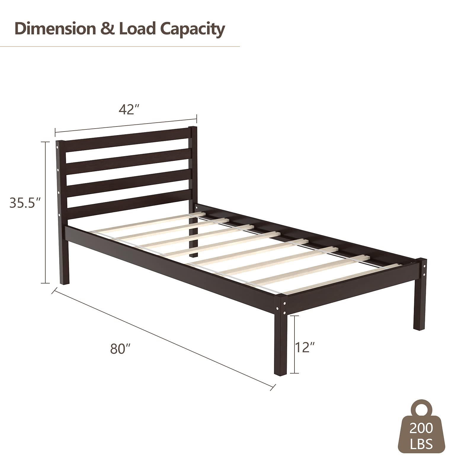 Giantex Solid Wood Platform Bed Frame with Paneled Headboard - Wood Slat Support, No Box Spring Needed - Twin Size Espresso Finish Mattress Foundation for Bedroom, Guest Room & Dormitory