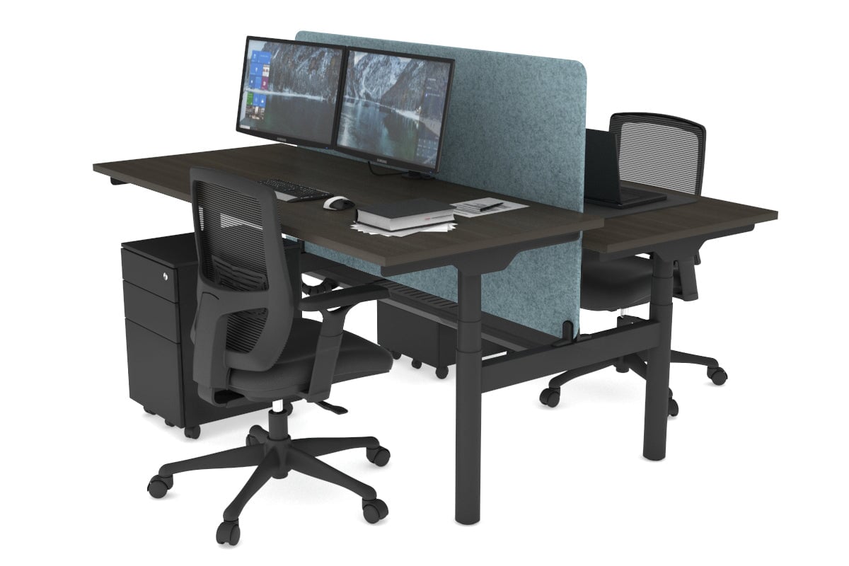 Flexi Premium Height Adjustable 2-Person H Bench Workstation - Black Frame [1800L x 700W] - Ergonomic Office & Home Workspace Solution for Shared Desks