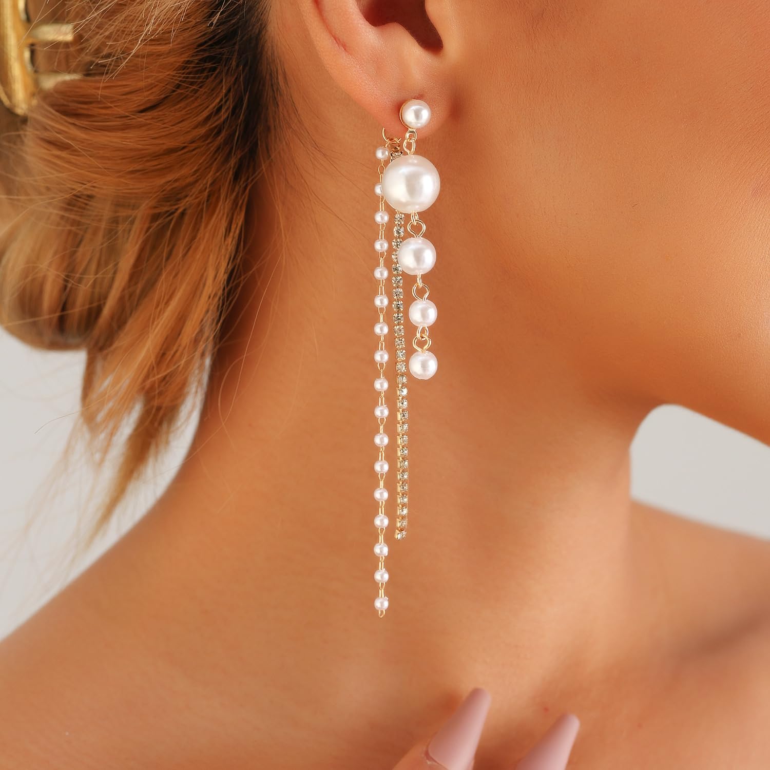 Elegant Long Pearl Drop Dangle Earrings for Women | Boho Pearl Tassel Earrings | Wedding & Party Jewelry | Perfect for Bridal, Formal Events & Everyday Wear