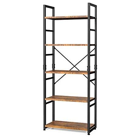 5-Tier Ladder Shelf Bookcase with Open Storage - Rustic & Black Metal Frame & Wood Board by Williamspace | Perfect for Living Room, Bedroom, or Office Organization