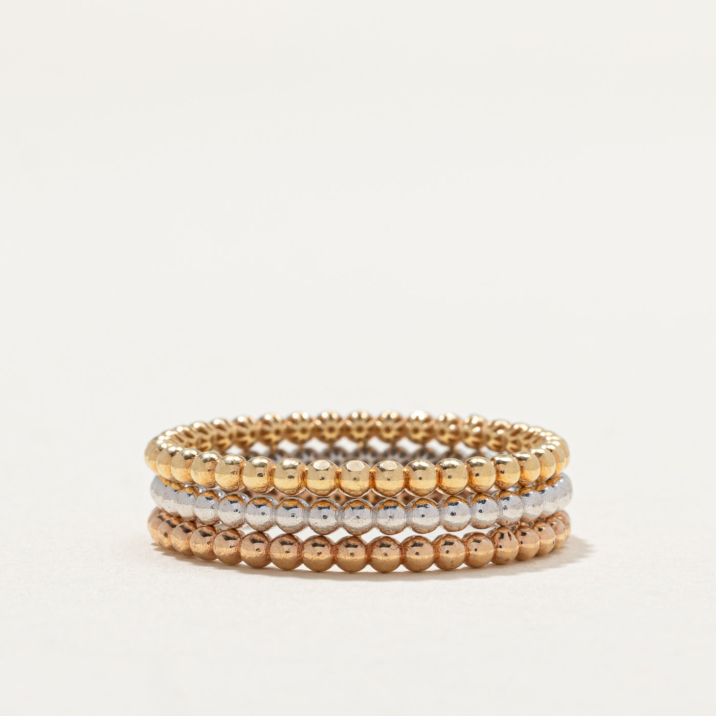 18K Tri-Tone Gold Beaded Band Ring - 5.9mm Wide - Size 9.25 - Perfect for Weddings, Anniversaries & Special Occasions