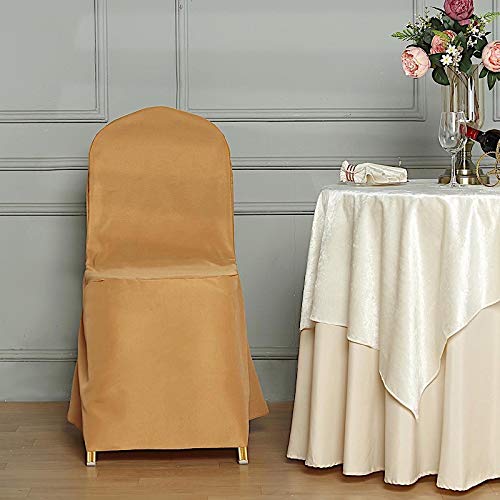 50 pcs Gold Banquet Chair Covers - Washable Polyester Slipcovers for Dining Chairs, Removable Seat Protectors for Weddings, Parties & Events - Elegant Table Setting & Home Decor Accessories