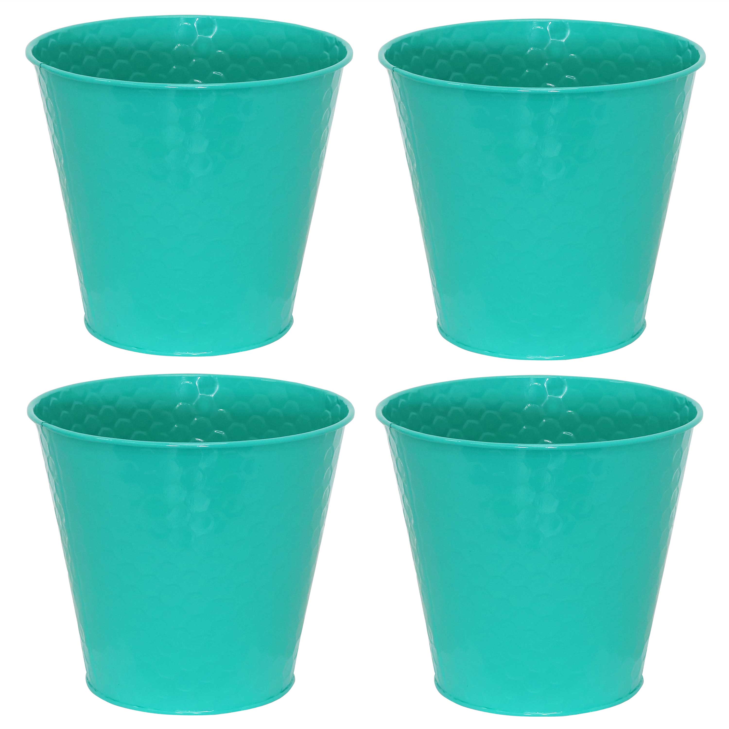Galvanized Steel Buckets with Hexagon Pattern - Set of 4 Rust-Proof Decorative Pails for Farmhouse, Garden & Outdoor Decor | Perfect for Planters, Storage & Home Organization