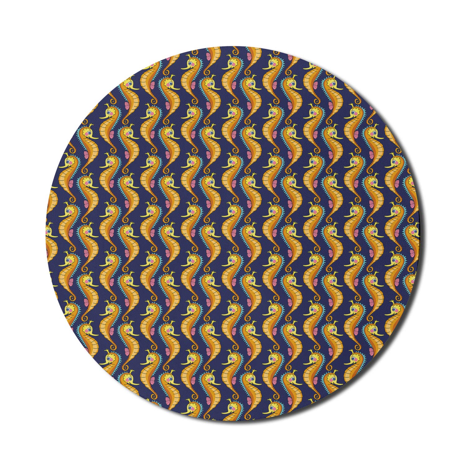 Ambesonne Nautical Themed Computer Mouse Pad - Non-Slip Round Gaming Mousepad with Seahorses & Bubbles Design, Thick Rubber Base, 8 Inch Dark Blue & Apricot - Perfect for Office, Gaming & Home Computer Use