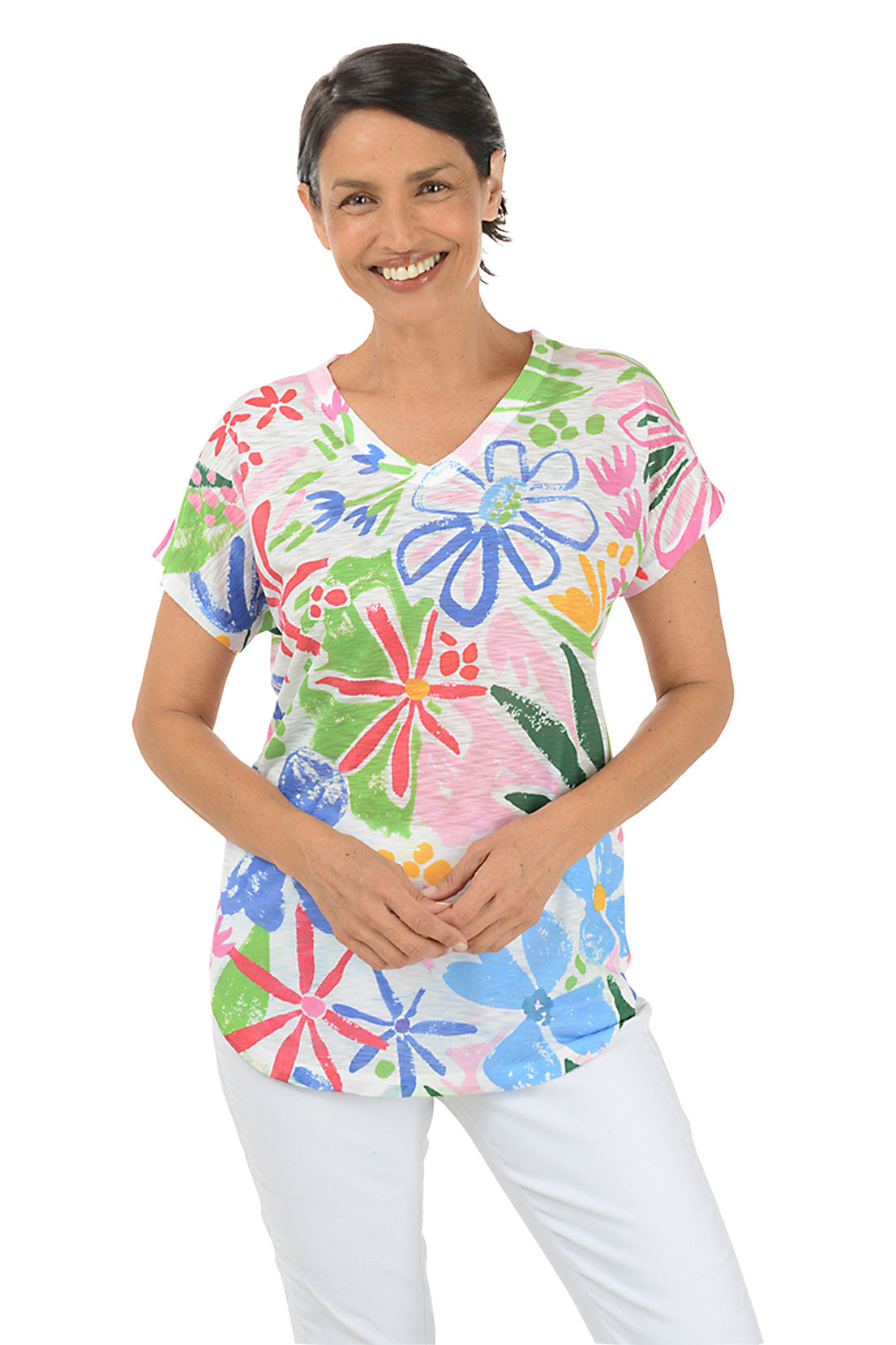 Rosy Short Sleeve Slub Knit Top for Women - Casual Loose Fit T-Shirt - Summer Breathable Cotton Blend Tee - Perfect for Outings, Beach Days & Weekend Wear