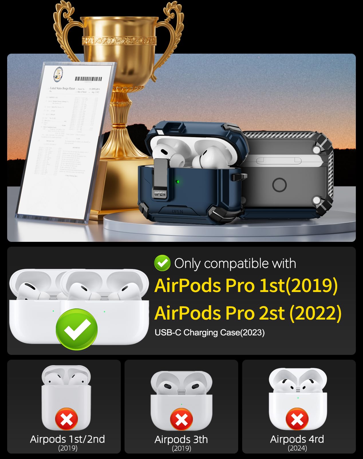 AirPods Pro 2nd/1st Gen Compatible Case with MagSafe - Magnetic Auto-Locking Phone Stand & Cleaning Kit for iPod Pro Charging Case (Includes USB-C/Lightning Cable) | Perfect for Travel, Work & Home Use