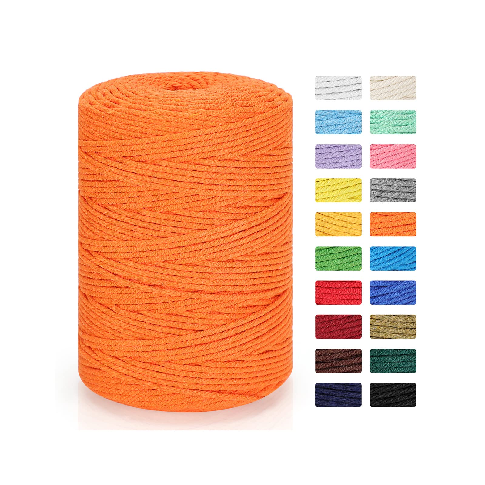3mm x 328yd Macrame Rope - 100% Natural Cotton Twisted Cord for DIY Crafts, Knitting, Plant Hangers & Wedding Decor | Perfect for Bohemian Home Decor, Wall Hangings & Handmade Jewelry Making | Orange