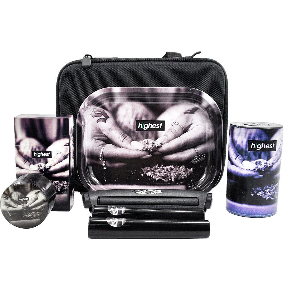 8-Piece Metal Tobacco Rolling Kit with Tray & Plastic Herb Container - Zinc Alloy Smoking Accessories for Rolling, Storing & Travel Use